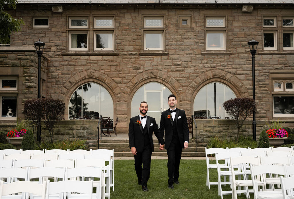 Couple walking at Shelby Club during Wedding