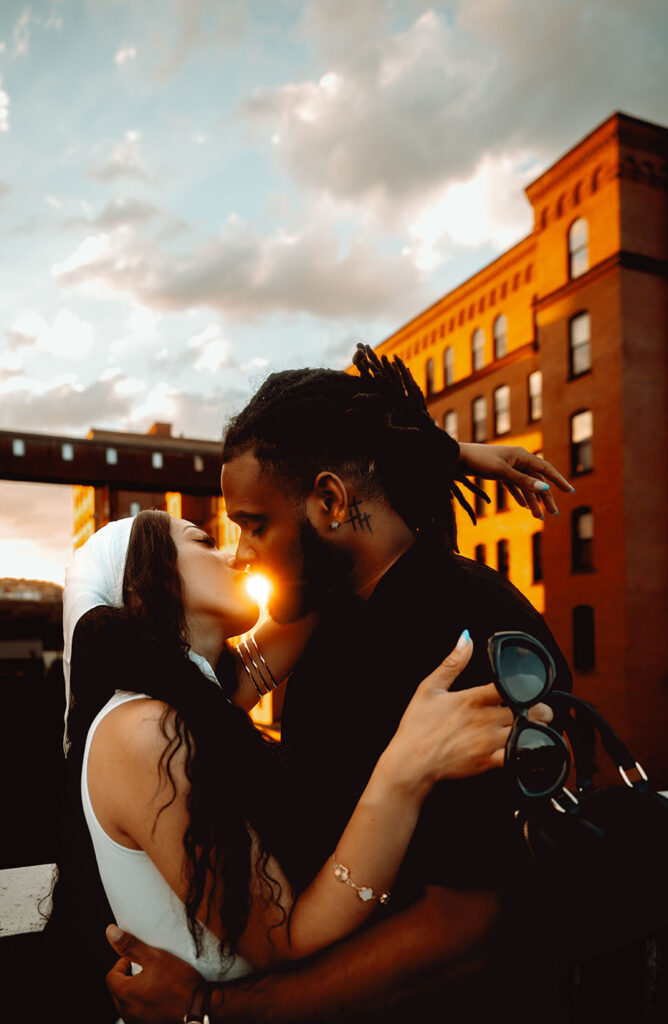 Couple about to kiss in Pittsburgh