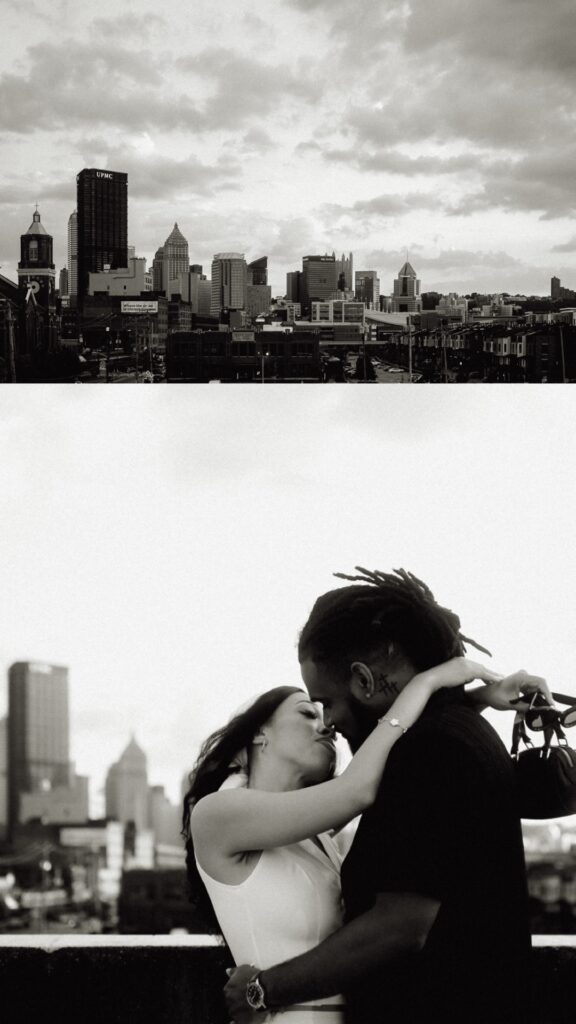 Couple Kiss with city in the background