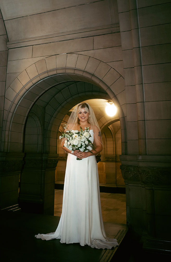 Bride standing at the Allegheny Courthouse