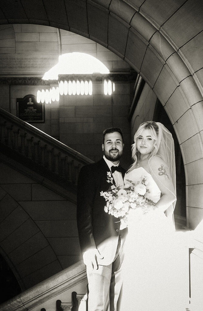 Bride and Groom stand at the Allegheny County Courthouse