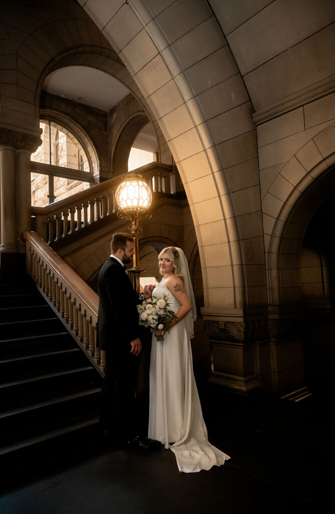 Bride and Groom stand at the Allegheny County Courthouse