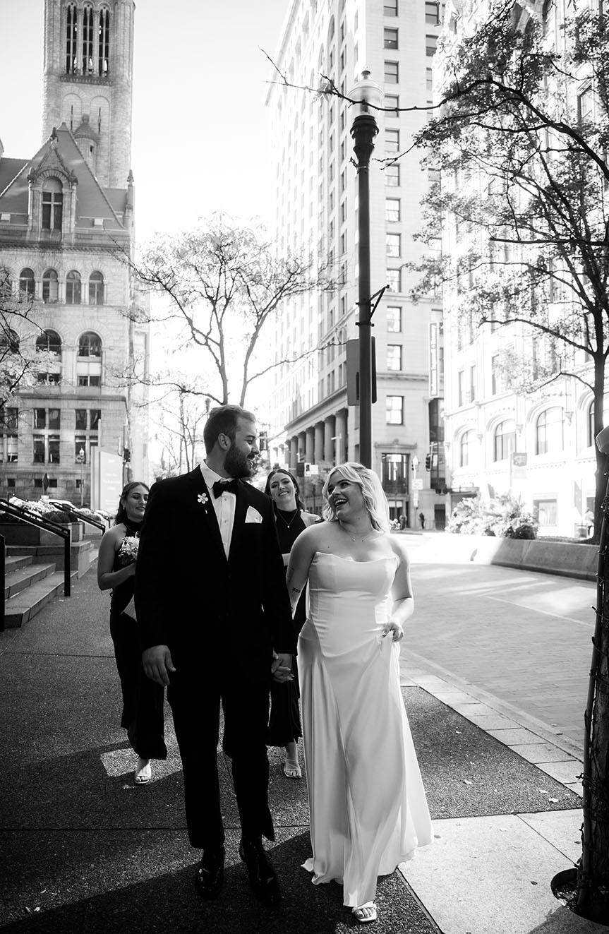 Bridal Party Walking in Downtown Pittsburgh