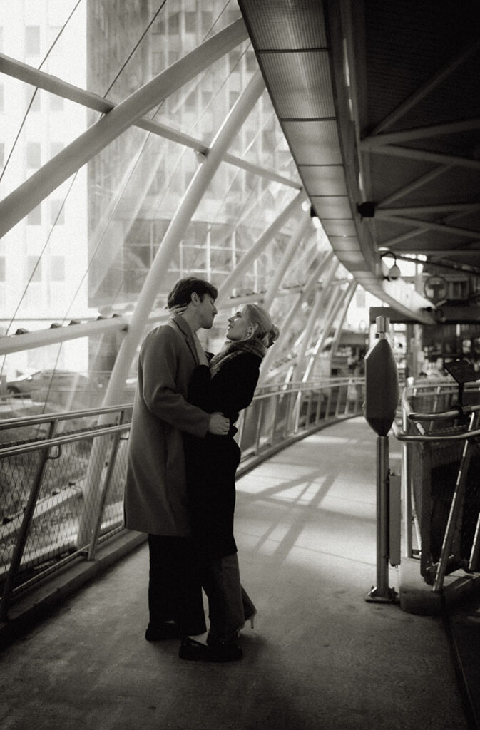 Couple Face Each other at Pittsburgh Downtown T Station