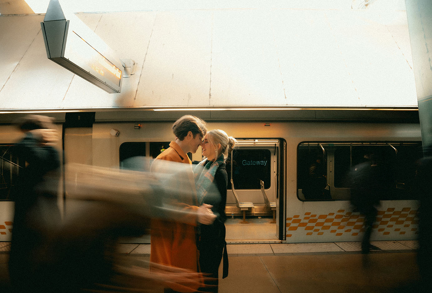 Couple Facing each other at Pittsburgh's Subway Station