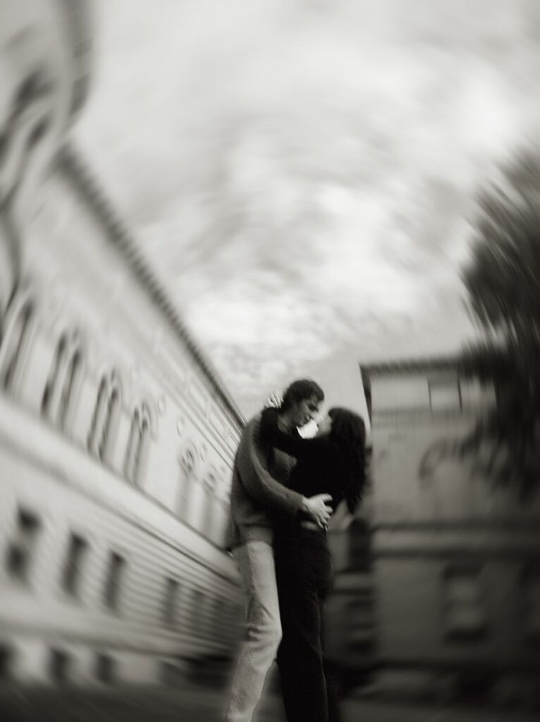 Blurry Motion Couple outside of Carnegie Library in Oakland