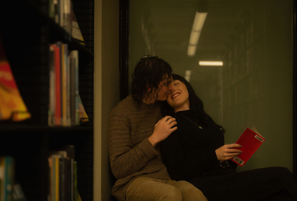 Couple holding each other at Carnegie Library