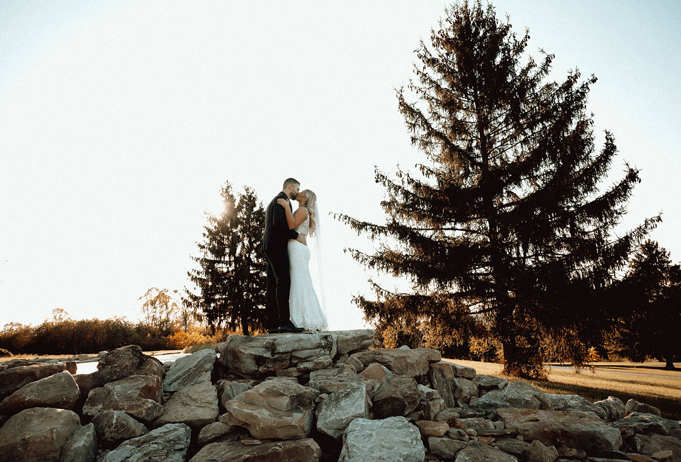 Bride and Groom at Open Field at yinzer valley farms