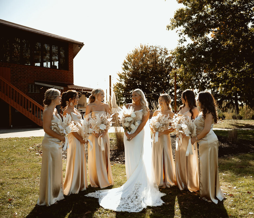 Bride and Bridesmaids at yinzer valley farms Wedding