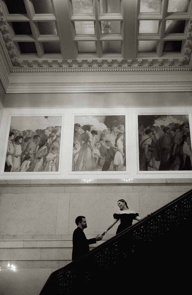 Couple Walking up the stairs at Carnegie Museum of Art