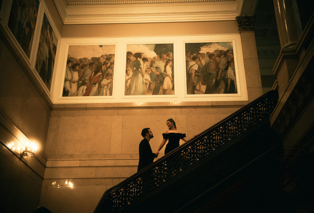 Couple Walking up the stairs at Carnegie Museum of Art