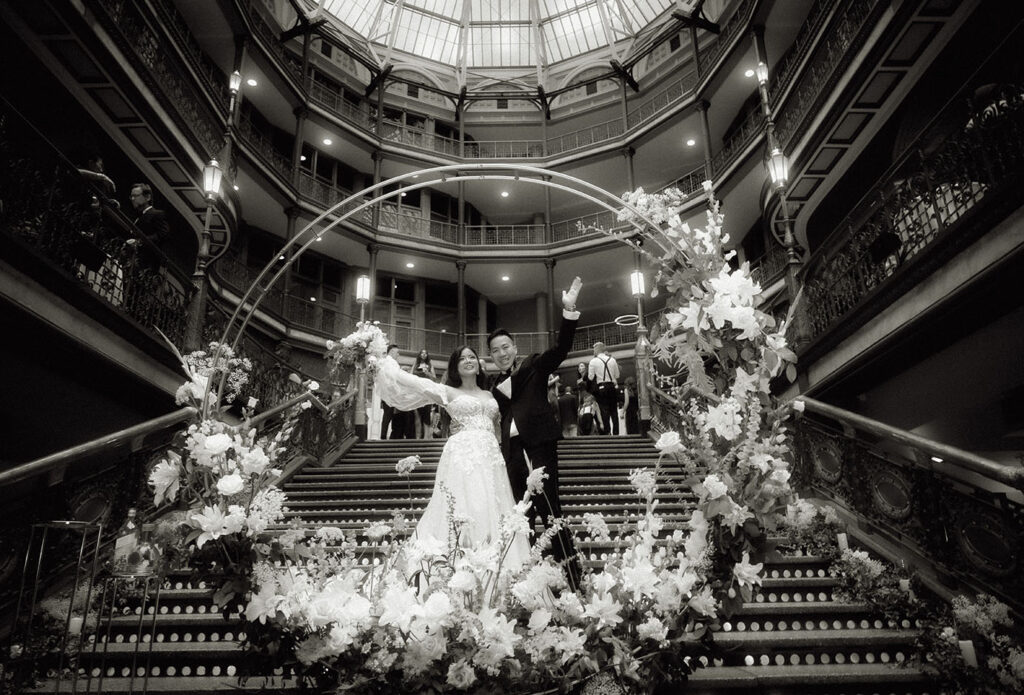 BW Bride and Groom at the altar at the Arcade