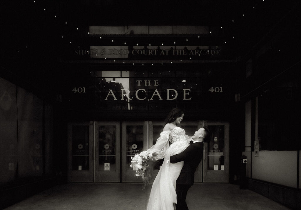 Bride and Groom at the Arcade in Cleveland