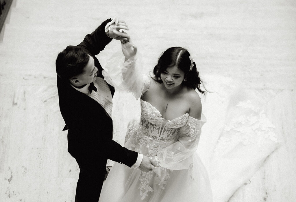 BW Bride and Groom dancing