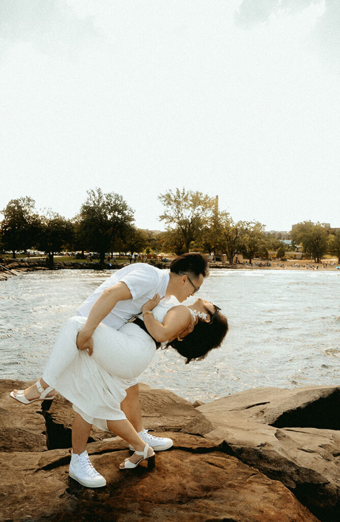 BW Bride and Groom after wedding day Brunch at Edgewater Beach Cleveland