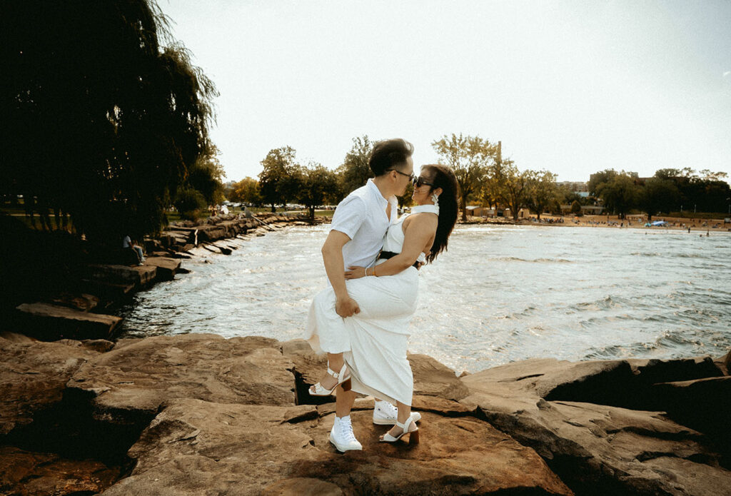 BW Bride and Groom after wedding day Brunch at Edgewater Beach Cleveland