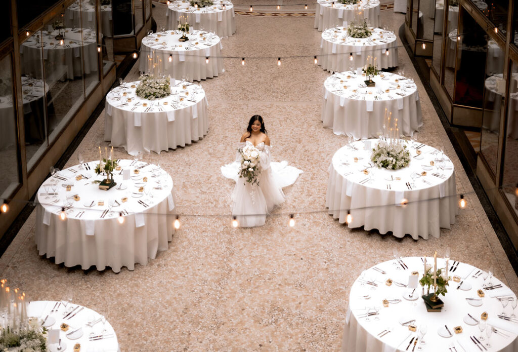 Bride Walking Down at the Arcade