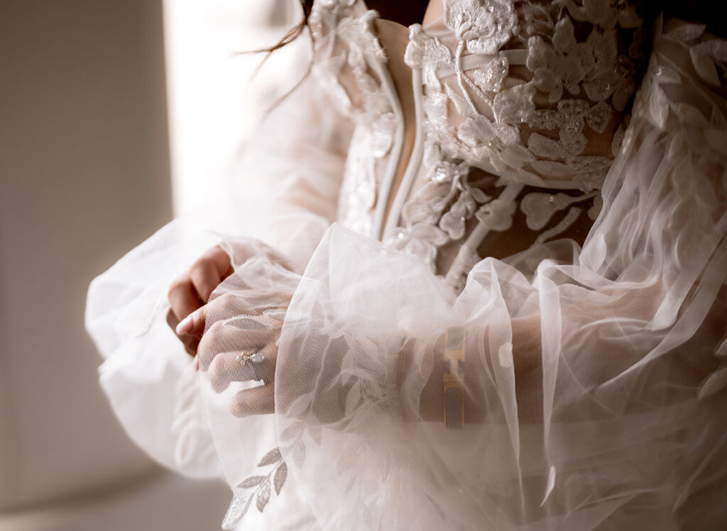 Bride Long dress sleeves and ring