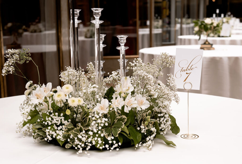 The Arcade Table Decor with Flower arrangements 