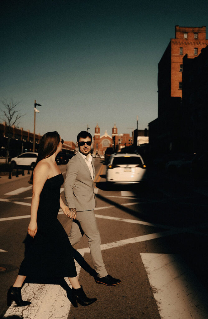 Couple walking in the strip district