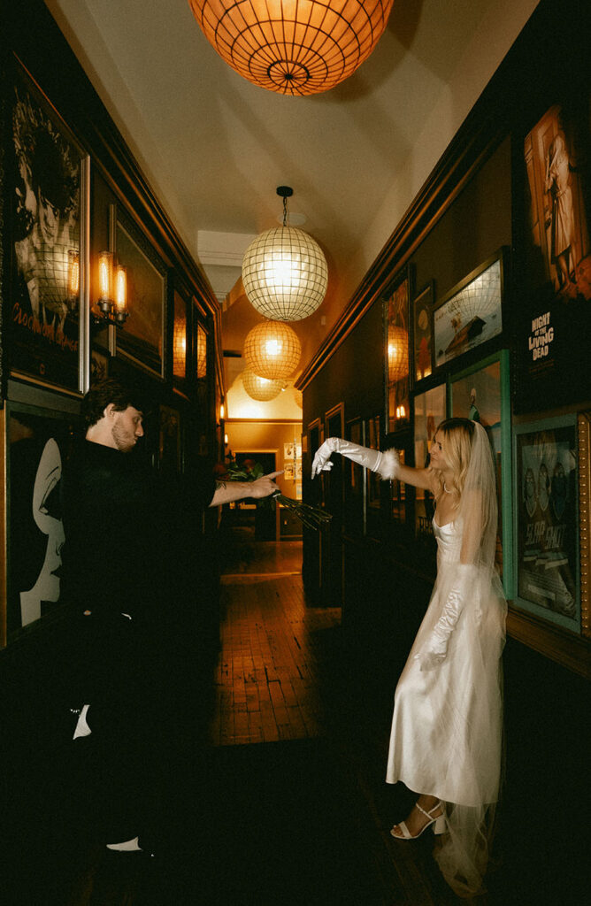 Bride and Groom at Row House Cinema in Lawrenceville