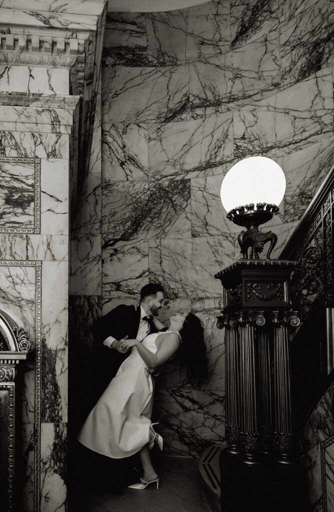 old hollywood engagement photos The Industrialist Hotel Pittsburgh editorial couple