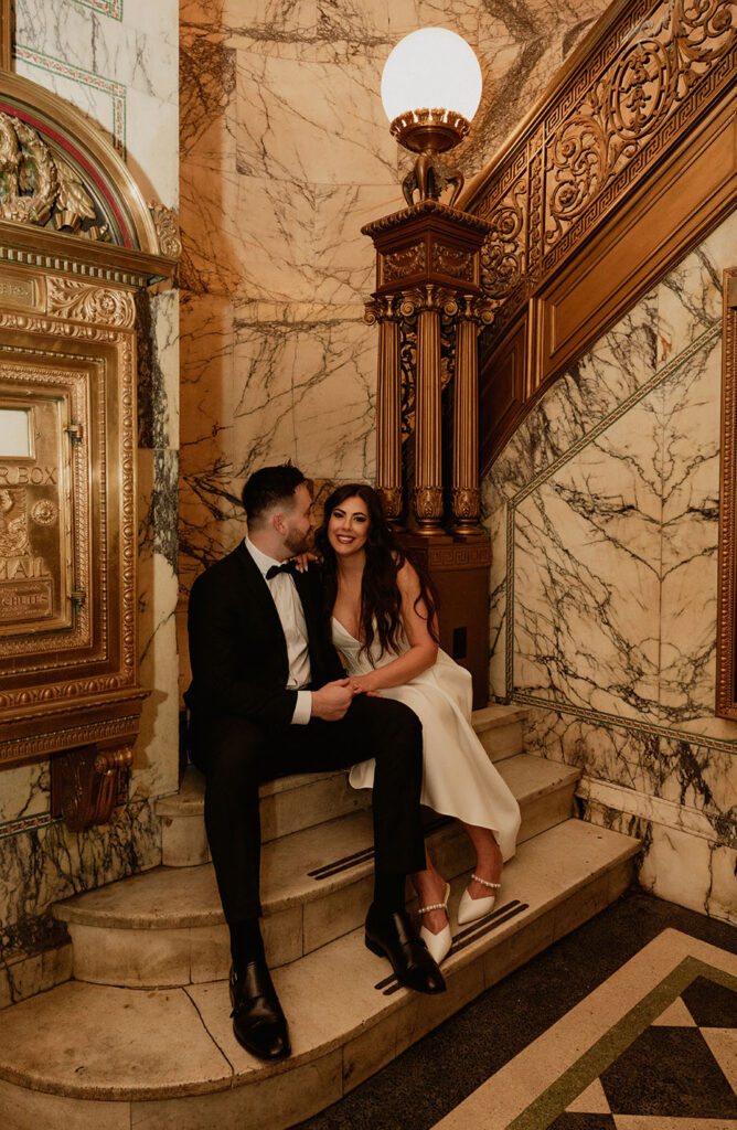 Engagement photo ideas at the Industrialist Hotel in Downtown Pittsburgh