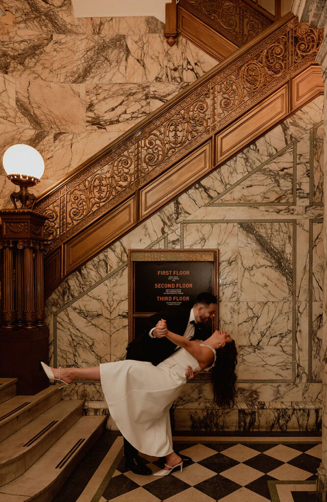 Engagement Couple dancing at the Industrialist Hotel