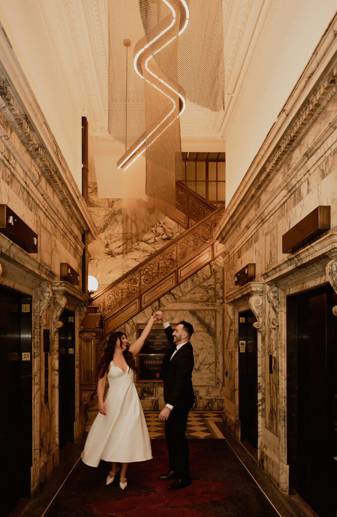 elegant engagement photos The Industrialist Pittsburgh vintage luxury aesthetic