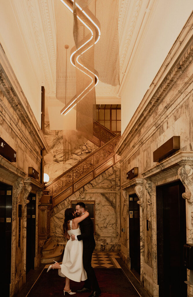 Engagement photo ideas at the Industrialist Hotel in Downtown Pittsburgh