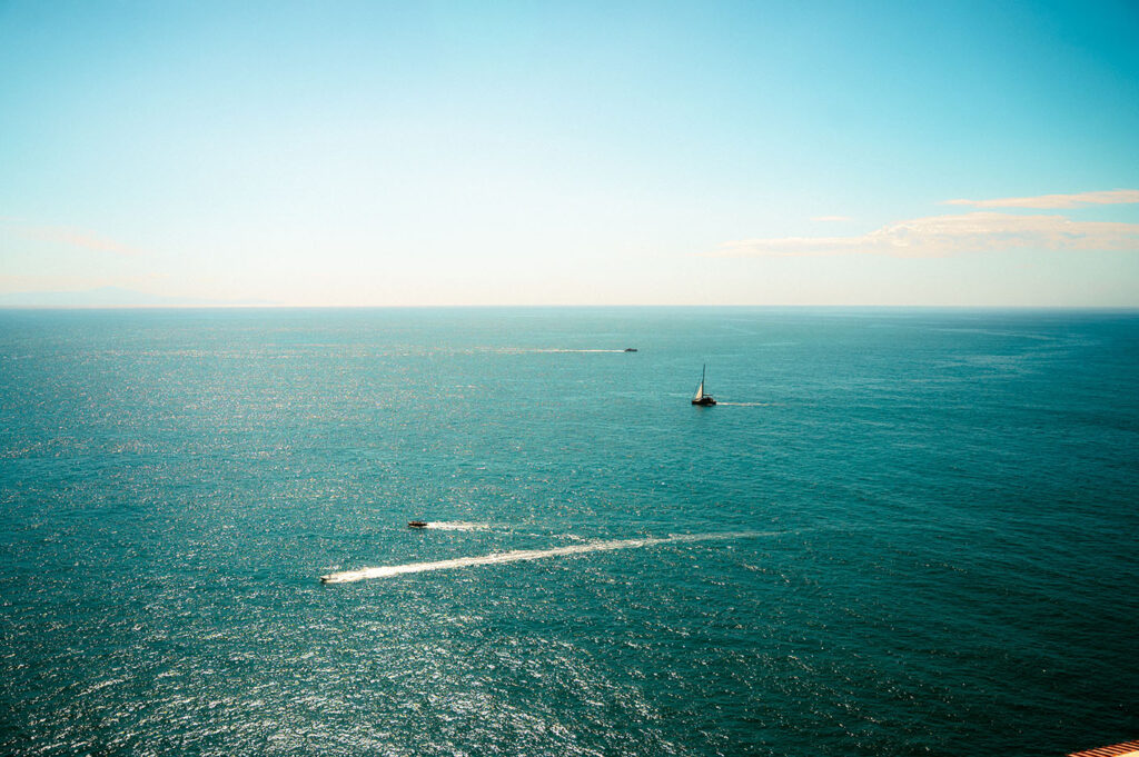 Mediterranean Ocean with boats in Italy