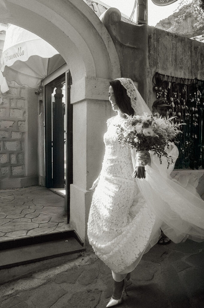 BW Bride Walking in Positano Wedding