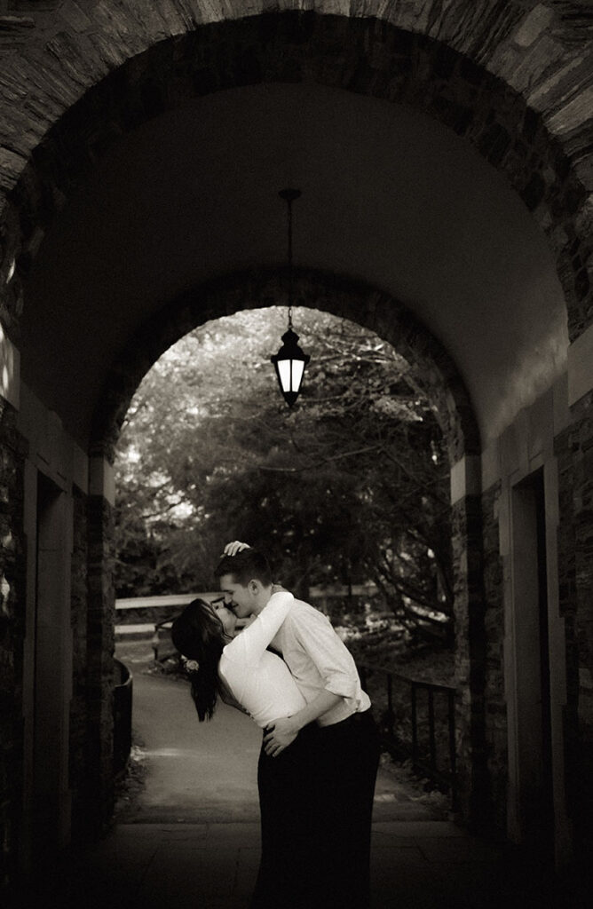 Frick Park Couple Embracing each other during Engagement