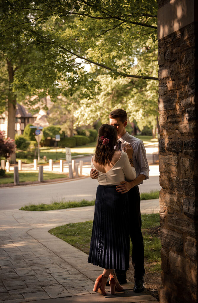 Frick Park Couple Embracing each other during Engagement