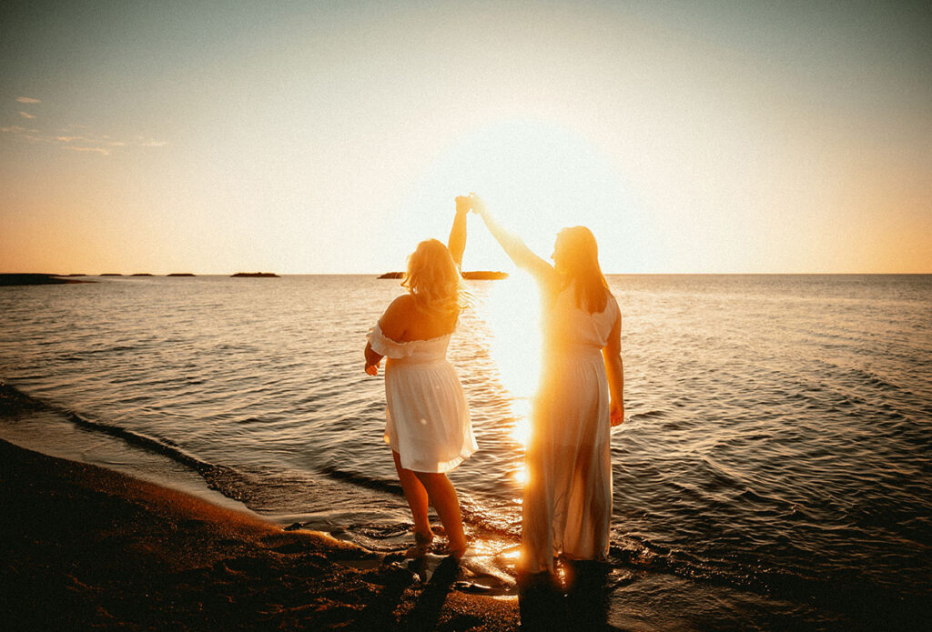 Engagement during sunset at Presque Isle in Erie PA