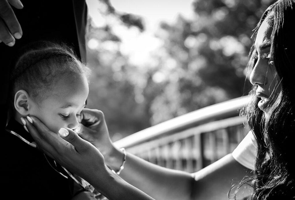 Bride touching his son before wedding at the Allegheny Park