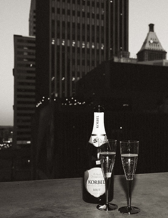 Champagne bottle with glasses