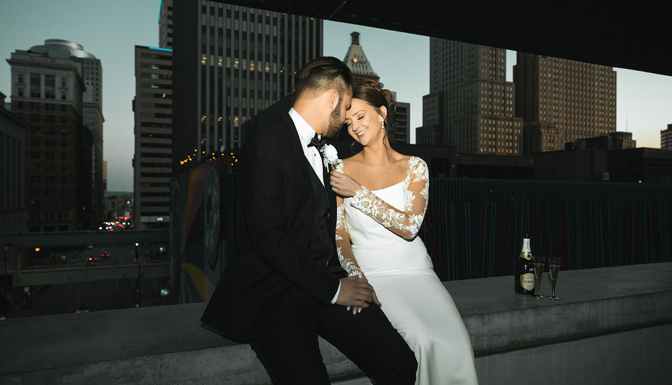 Bride and Groom in their Wedding at the Contemporary Arts Center in Cincinnati