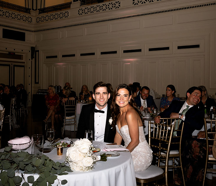 Bride and Groom Sitting at their bridal table