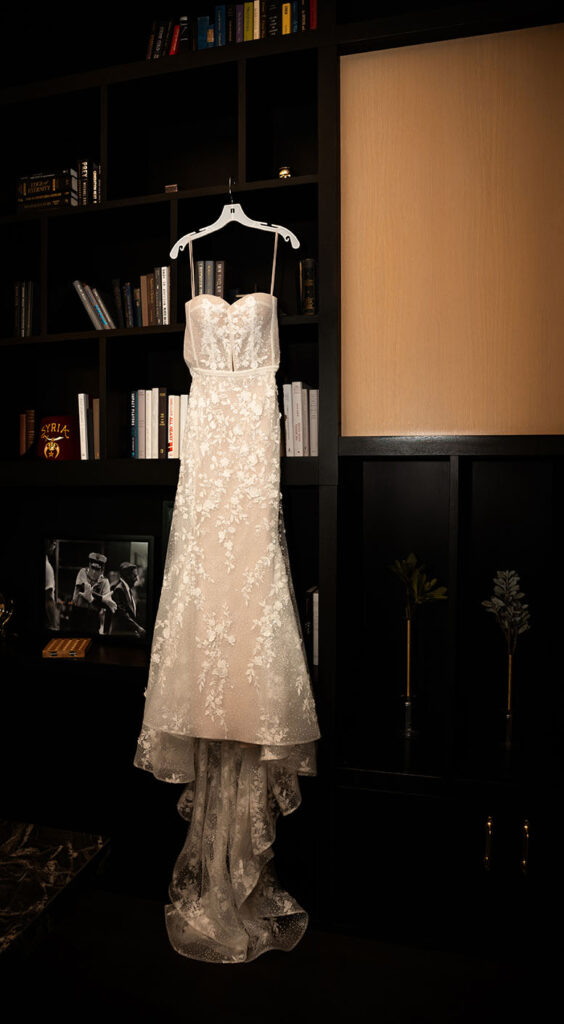 Wedding Gown hanging at the Oaklander Hotel