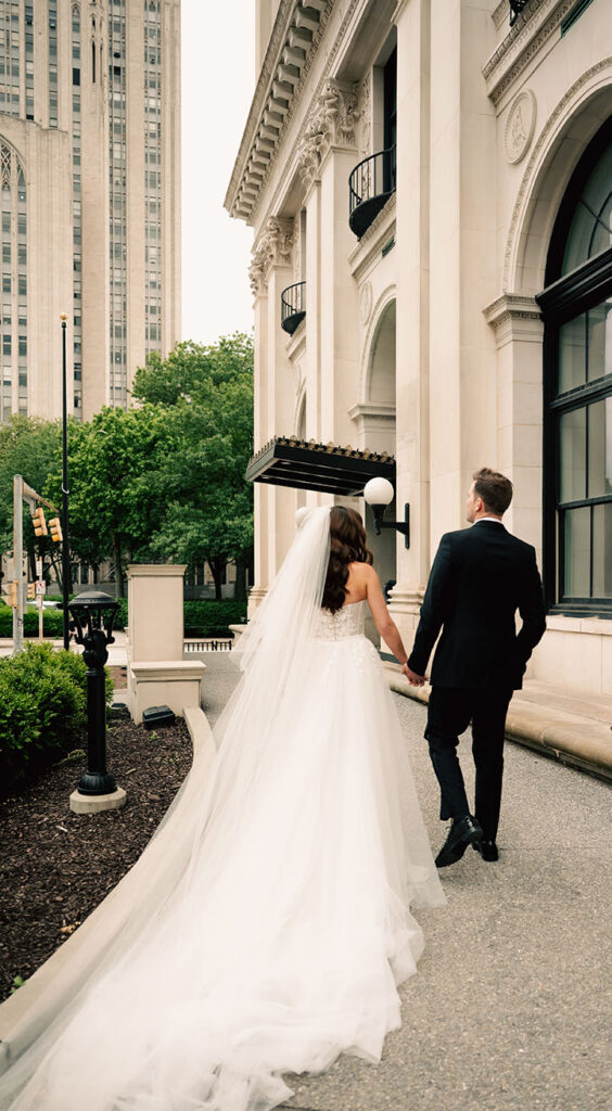 Bride and Groom holding hands in Pittsburgh
