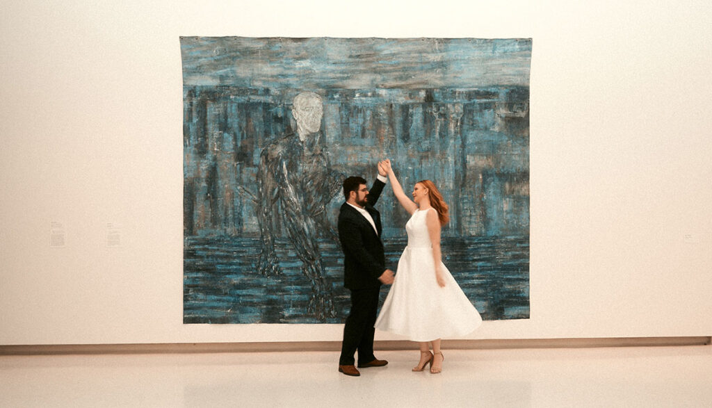 Editorial wedding couple portrait at Pittsburgh museum wedding venue