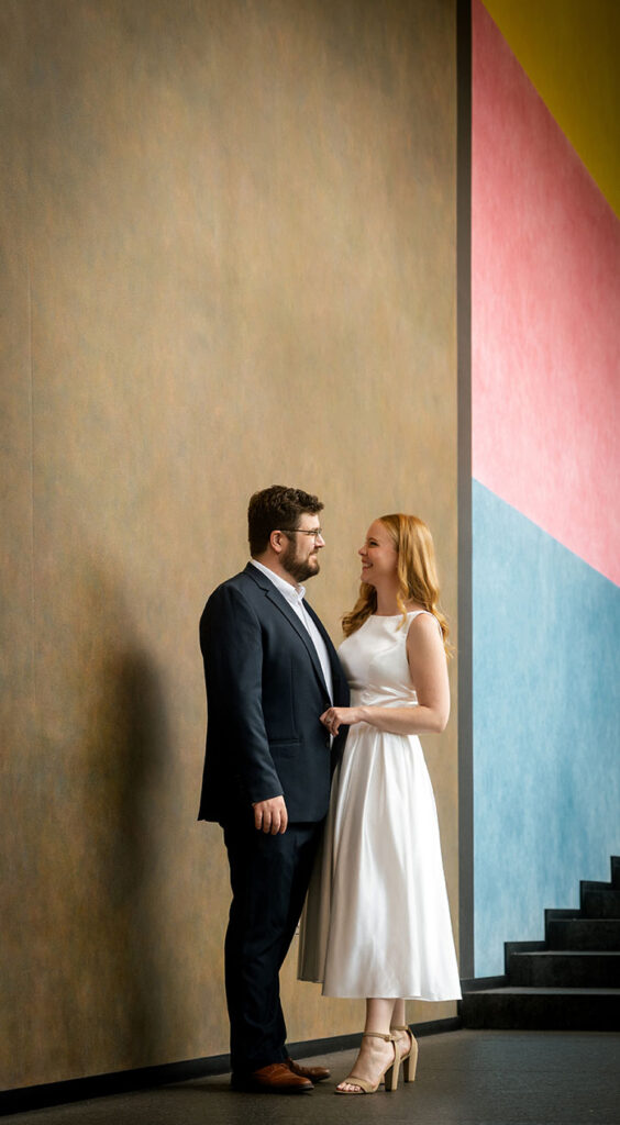 Couple Looking at each other During Engagement Photos in Pittsburgh