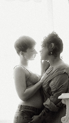 BW Couple about to kiss at their Intimate Engagement photos in Pittsburgh