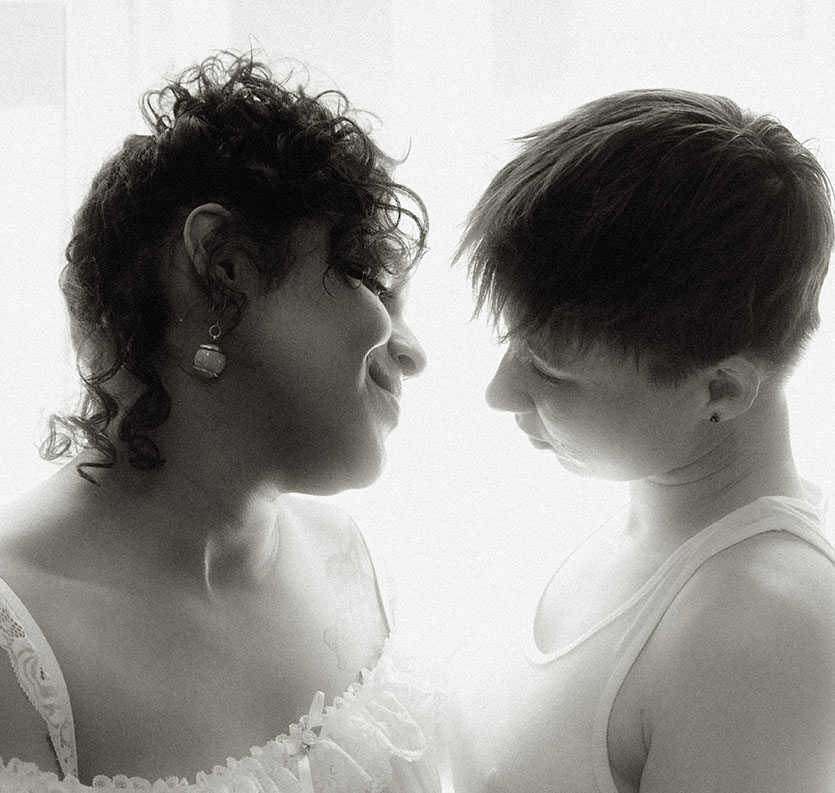 BW About to Kiss in Intimate Boudoir Couple in Pittsburgh