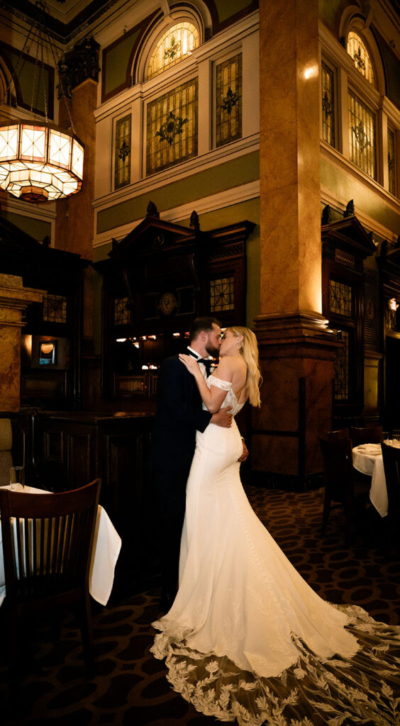 Bride and Groom Kissing at Grand Concourse Wedding in Pittsburgh