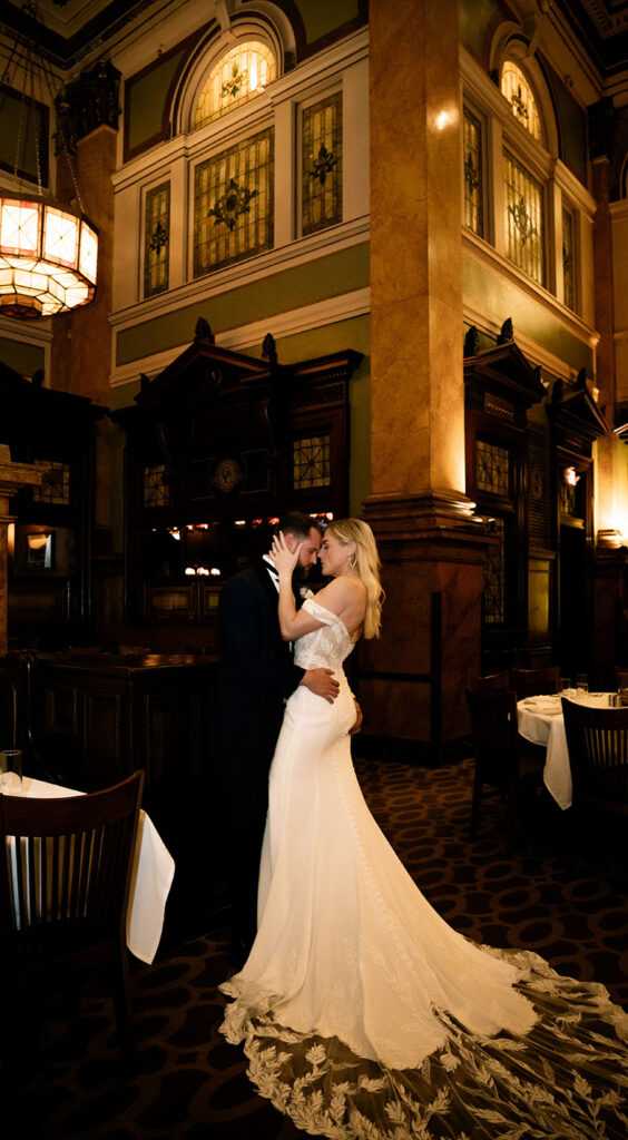 Bride and Groom about to kiss at grand concourse wedding 