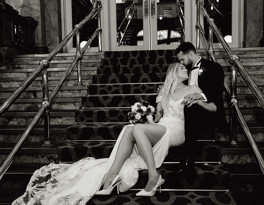 BW Bride and Groom at Concourse Wedding