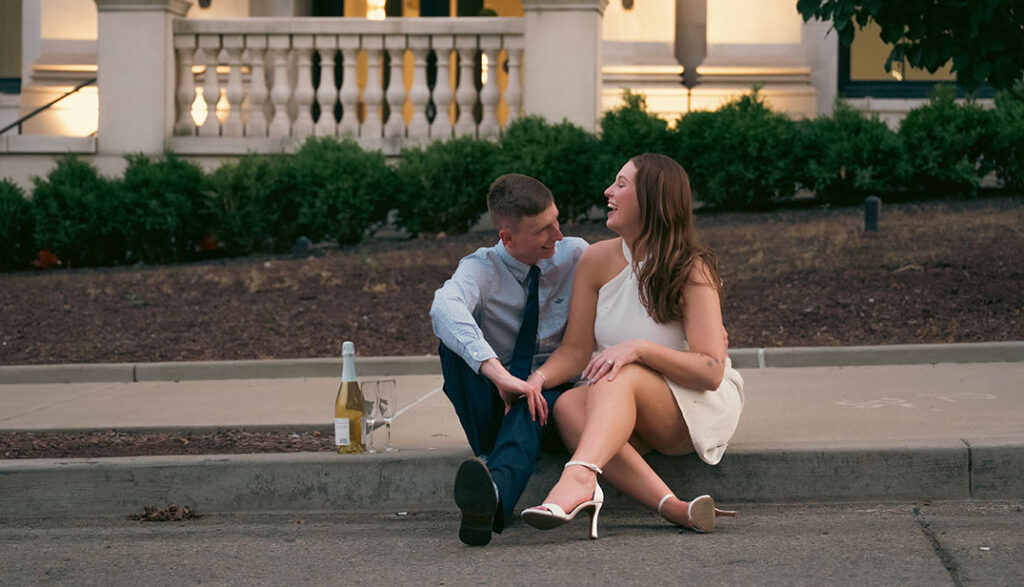 Couple Laughing during Romantic Engagement in Pittsburgh
