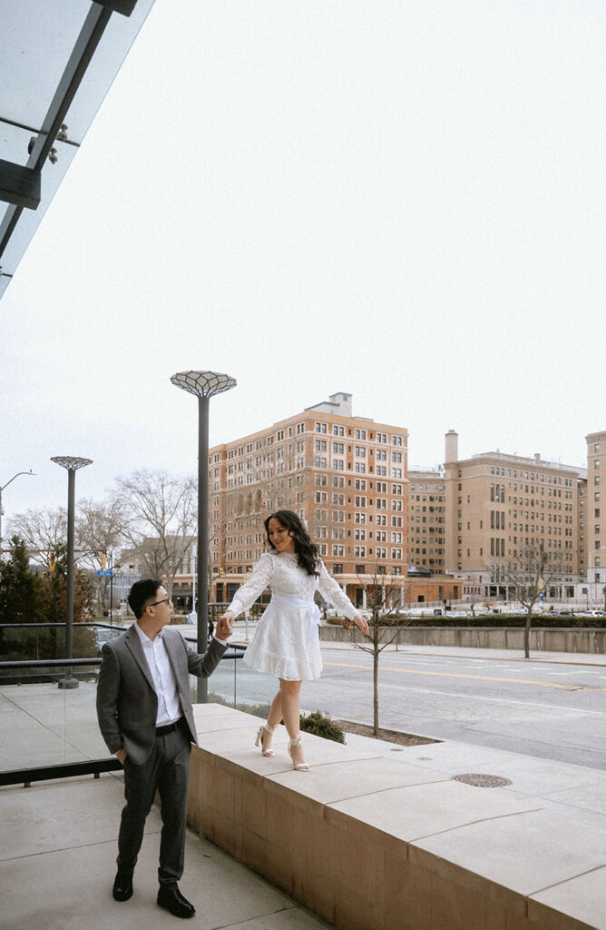 Couple Walking in Oakland During Engagement
